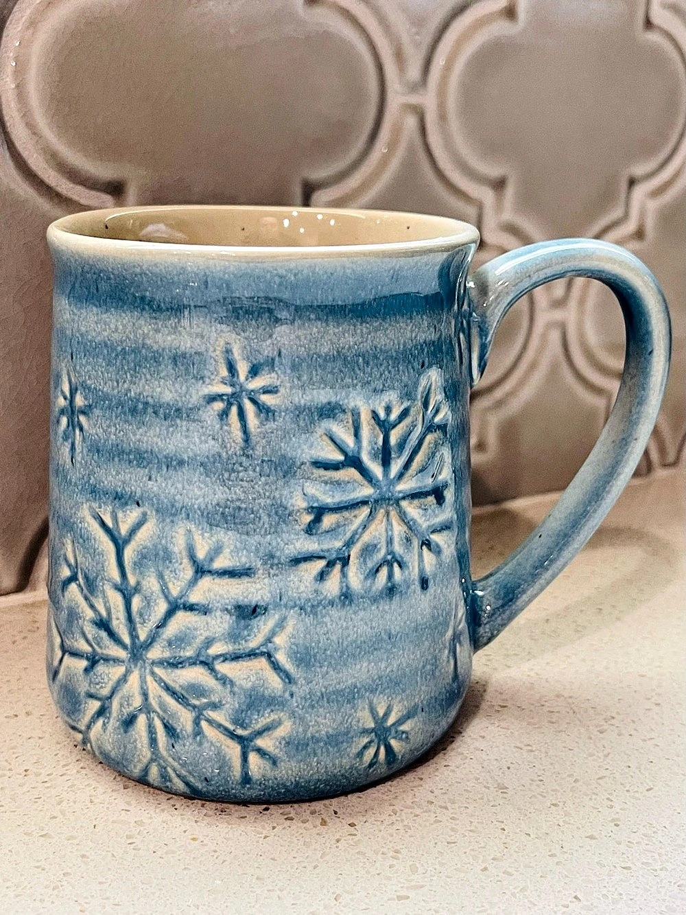 Peppermint & Pine Snowflake Mug in Blue & Cream